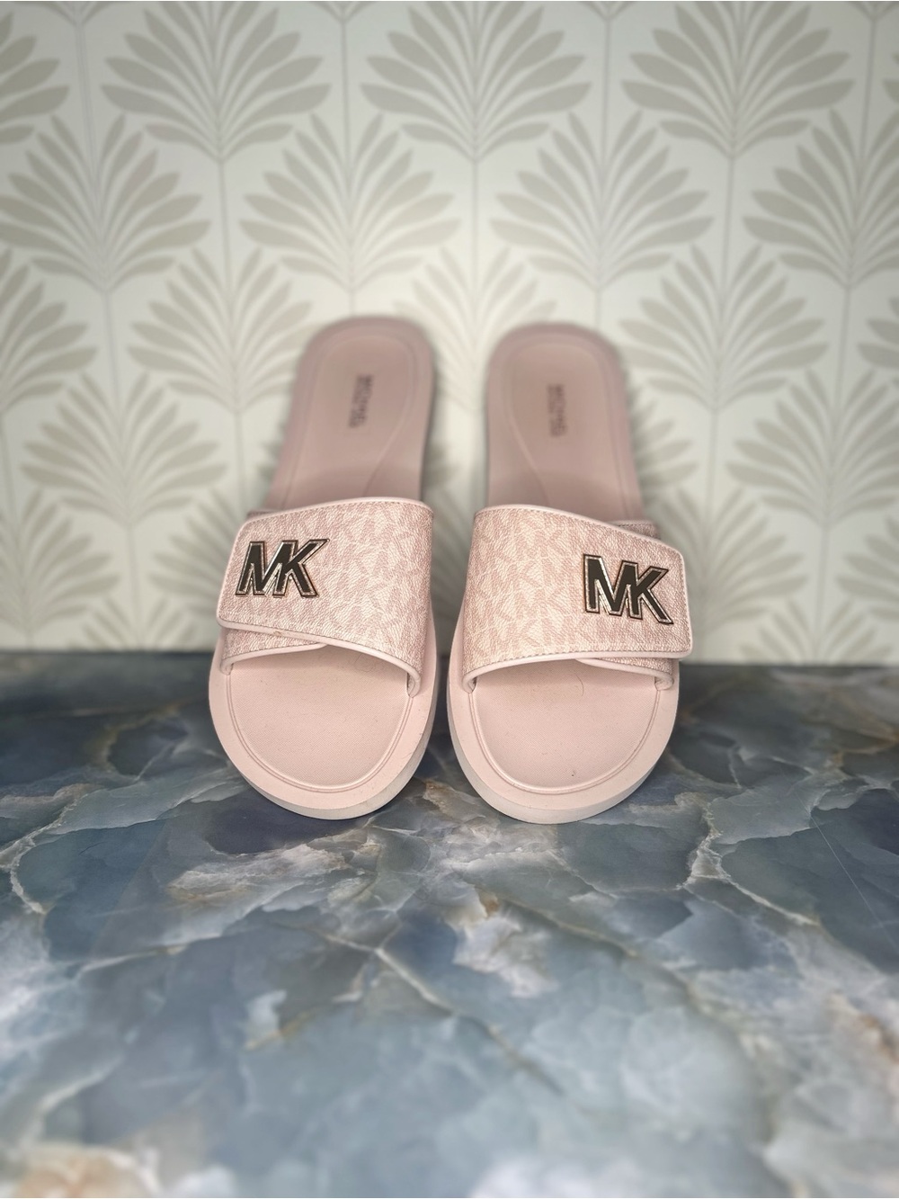Michael Kors Blush Pink MK Logo Slide Sandals